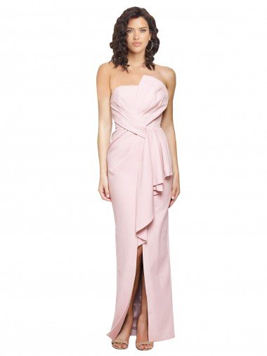 Cheap Strapless Long Full Length Ruffles Low Back Formal Crepe Bridesmaid Dress / Prom Dress