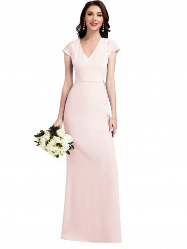 Cheap Cap Sleeve A-Line Formal Crepe Bridesmaid Dress / Prom Dress with Pockets