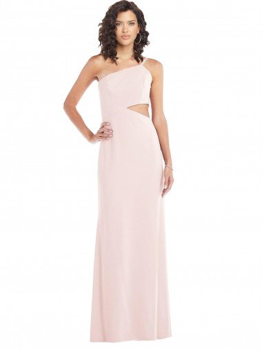 Cheap Flirty One Shoulder Midriff Cutout Maxi Formal Crepe Bridesmaid Dress / Prom Dress