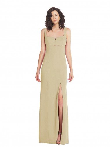 Cheap Wide Strap Slash Cutout Empire Formal Crepe Bridesmaid Dress / Prom Dress with Front Slit