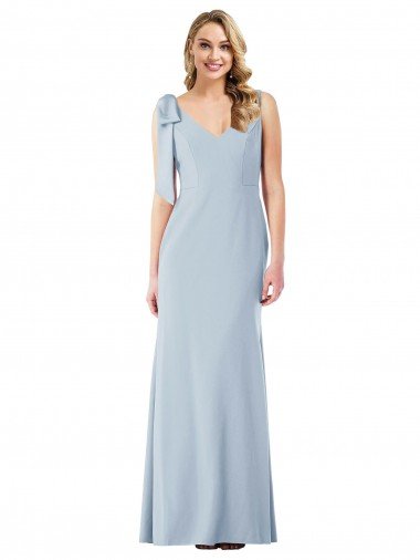 Cheap V-Back Bow Shoulder Trumpet Bridesmaid Dress / Prom Dress