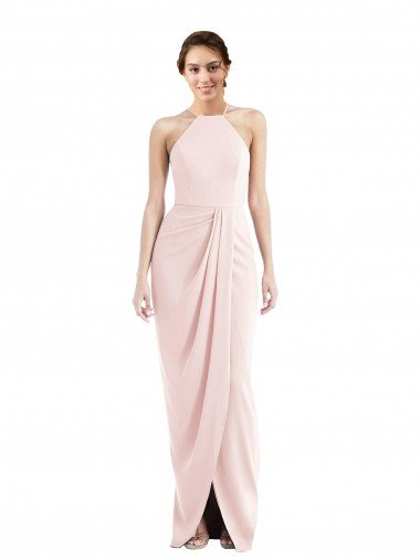 Cheap Halter Draped Tulip Skirt Maxi Bridesmaid Dress / Prom Dress