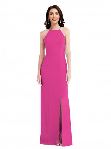 Cheap Open Back High Neck Halter Trumpet Formal Crepe Bridesmaid Dress / Prom Dress