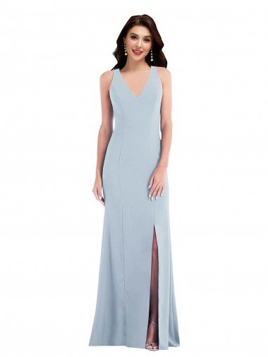 Cheap Criss Cross Cutout Back Maxi Bridesmaid Dress / Prom Dress with Front Slit
