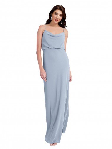 Cheap Draped Cowl Neck Long Formal Crepe Bridesmaid Dress / Prom Dress with Spaghetti Straps