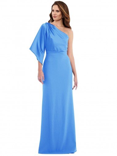 Cheap One Shoulder Bell Sleeves Trumpet Bridesmaid Dress / Prom Dress