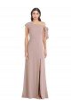 Off the Shoulder Tie Detail Maxi Formal Crepe Bridesmaid Dress / Prom Dress with Front Slit