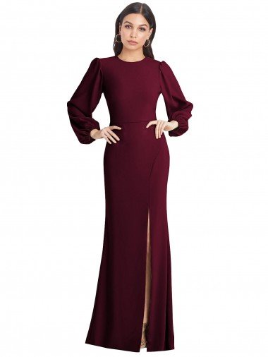 Cheap Puff Sleeves Long Maxi Briddesmaid Dress with Cutout Tie Back