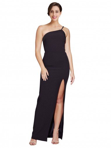 Cheap Long Floor Length Formal Crepe Bridesmaid Dress / Prom Dress with Side Split and One Strap