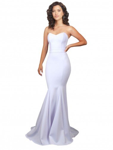 Cheap Simple Long Strapless Sweetheart Mermaid Crepe Beach Wedding Dress