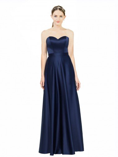 Cheap Floor Length Sweetheart Neckline Formal Stretch Satin Bridesmaid Dress with Belt