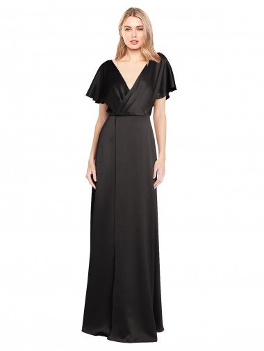 Cheap Cap Sleeves Open Back Long Formal Stretch Satin Bridesmaid Dress / Prom Dress