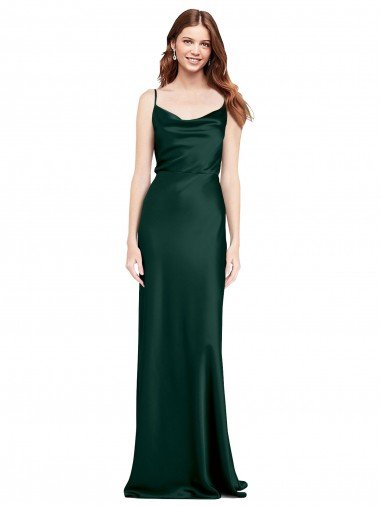 Cheap Fitted Cowl Neck Long Formal Stretch Satin Slip Bridesmaid Dress / Prom Dress with V-Back
