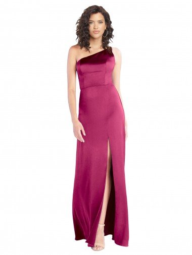 Cheap Sleek One Shoulder A-Line Long Formal Stretch Satin Bridesmaid Dress / Prom Dress with Spaghetti Straps Back