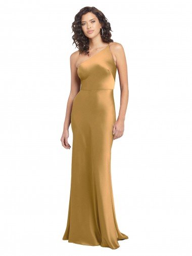 Cheap One Shoulder Long Floor Length Formal Stretch Satin Slip Bridesmaid Dress / Prom Dress
