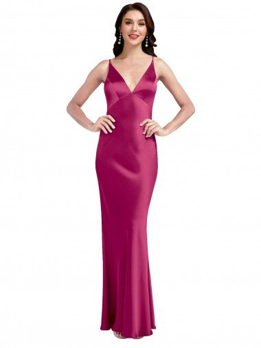 Cheap V-Neck Spaghetti Straps Slim Formal Stretch Satin Bridesmaid Dress / Prom Dress with Low Scoop Back