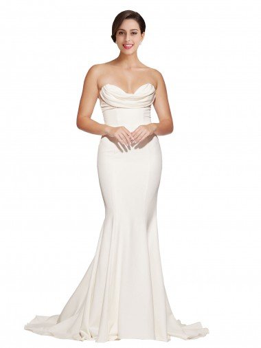Cheap Strapless Cowl Neck Sweep Train Formal Stretch Satin Bridesmaid Dress / Prom Dress