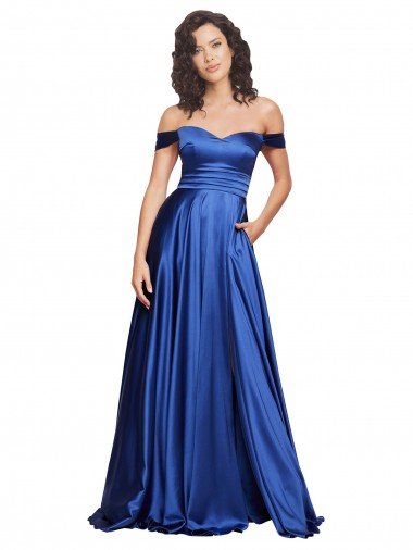 Cheap Ball Gown Off the Shoulder Sweetheart Formal Stretch Satin Bridesmaid Dress / Prom Dress