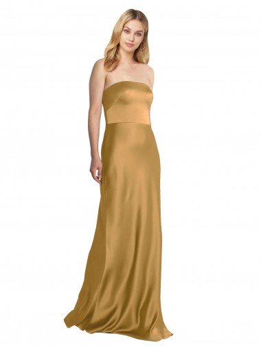 Cheap Sleek Strapless Long A-Line Formal Stretch Satin Bridesmaid Dress / Prom Dress