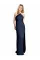 Halter Neckline Long Formal Stretch Satin Bridesmaid Dress / Prom Dress with Strappy Back and Side Slit