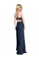 Halter Neckline Long Formal Stretch Satin Bridesmaid Dress / Prom Dress with Strappy Back and Side Slit