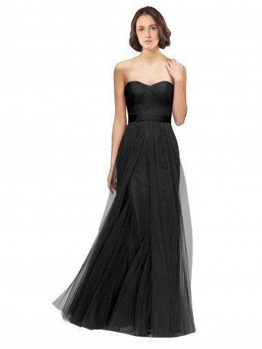 Cheap Long Tulle Bridesmaid Dress with Sweetheart Neckline and Belt