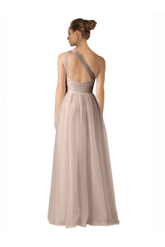 Illusion One Shoulder Tulle Bridesmaid Dress with Shirred Bodice