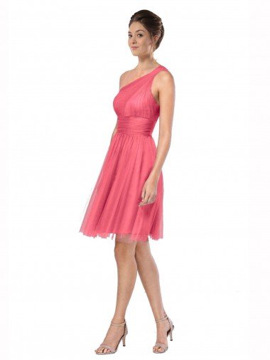 Cheap One Shoulder Short Knee Length Tulle Bridesmaid Dress