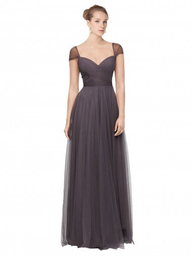 Cheap Sweetheart Neckline Long Tulle Bridesmaid Dress with Straps
