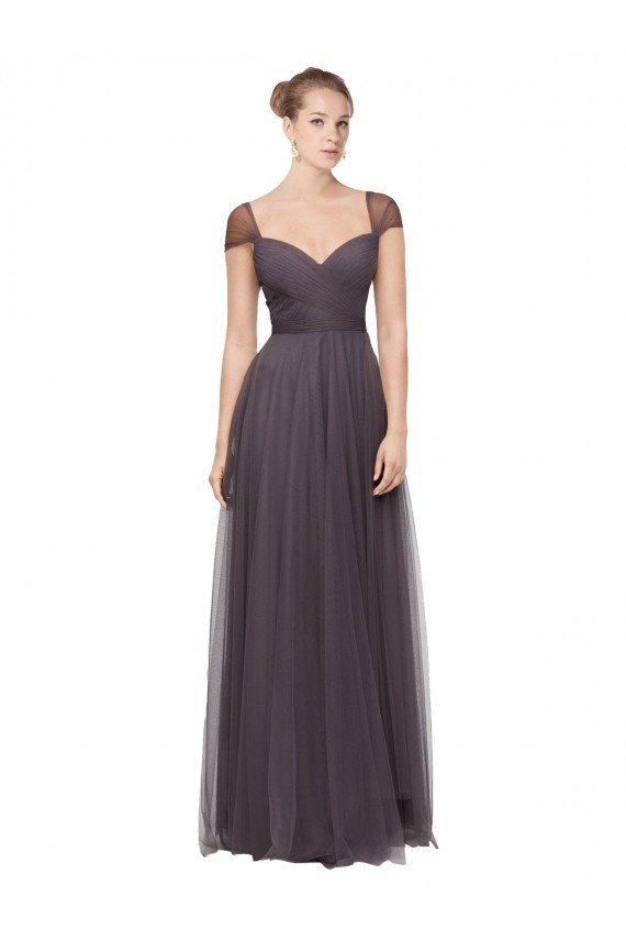 Sweetheart Neckline Long Tulle Bridesmaid Dress with Straps