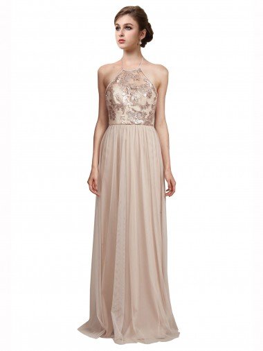 Cheap Sweetheart Tulle Bridesmaid Dress with High Neck Illusion Bodice
