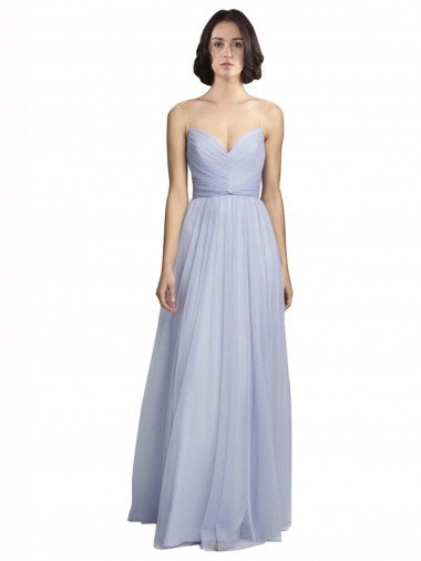 Cheap Spaghetti Strap Tulle Bridesmaids Dress with Ruched Bodice