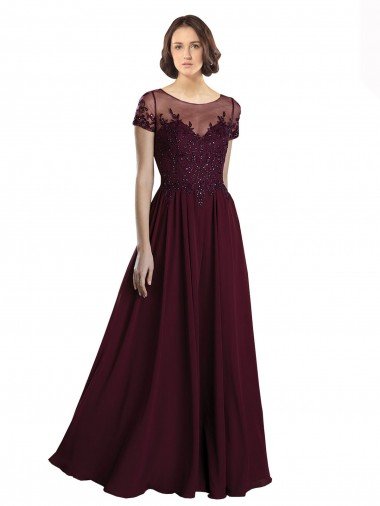 Cheap Full Length Beaded and Embroidered Tulle Bodice Long Chiffon Bridesmaid Dress
