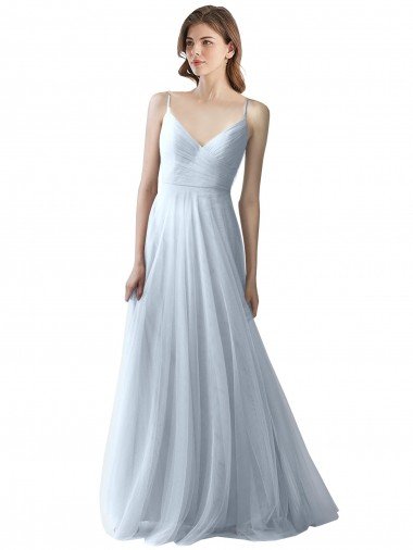 Cheap Wrapped Ruched Natural Waist Slim Soft Tulle Bridesmaid Dress
