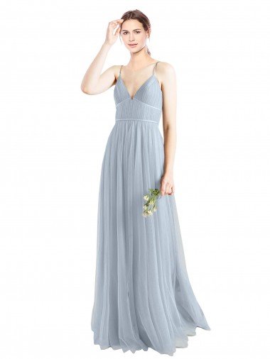 Cheap Spaghetti Straps V-Neck Slim A-Line Tulle Bridesmaid Dress