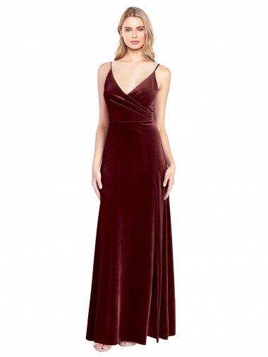 Cheap Faux Surplice Neckline Slim A-Line Long Velvet Bridesmaid Dress / Prom Dress