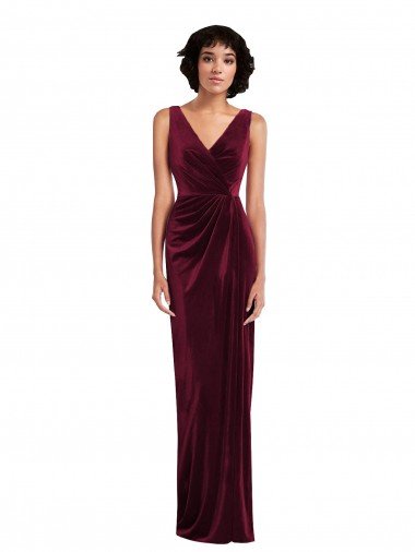 Cheap Draped Skirt Faux Wrap Velvet Maxi Bridesmaid Dress / Prom Dress