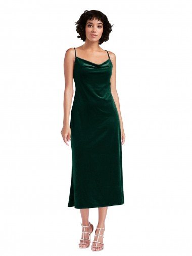 Cheap Midi Length Cowl Neck Formal Velvet Short Cocktail Slip Bridesmaid Dress / Prom Dress
