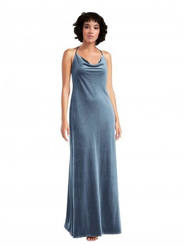 Cheap Cowl Neck Convertible Velvet Maxi Slip Dress