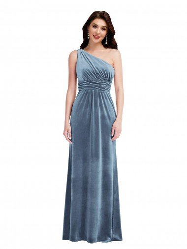 Cheap One Shoulder Draped Velvet Maxi Bridesmaid Dress / Prom Dress