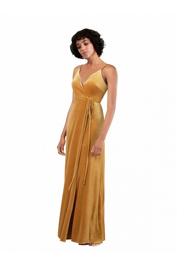 Romantic Velvet Floor Length Formal Bridesmaid Dress / Prom Dress with Wrap Detail