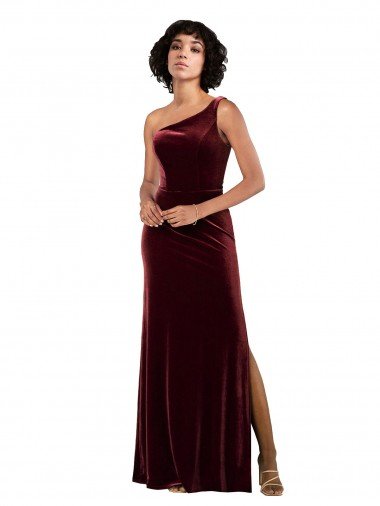 Cheap Formal One Shoulder Floor-Length Velvet Bridesmaid Dress / Prom Dress