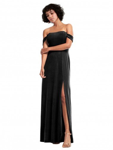 Cheap Off the Shoulder Drapped Sleeves Formal Stretch Velvet Bridesmaid Dress / Prom Dress