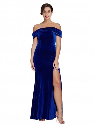 Cheap Full Length Long Formal Velvet Bridesmaid Dress / Prom Dress with Side Split